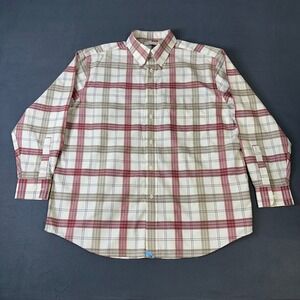 Turnbury Mens XL 34 Plaid Button Down Shirt Red Tan White 100% Cotton LongSleeve